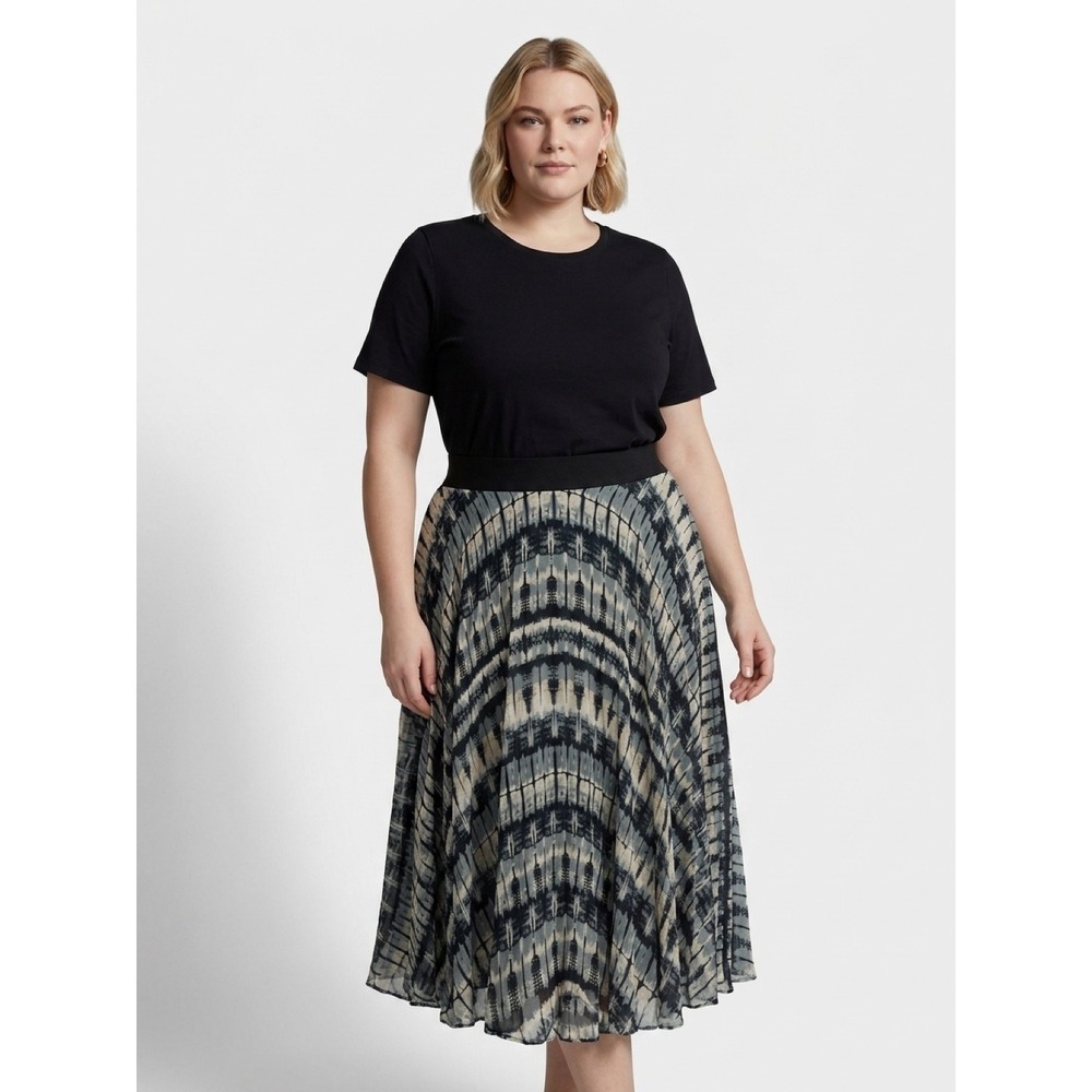Jones New York Woman 100% Silk Pleated Midi Skirt‎ Grey Tie Dye Plus Size 0X